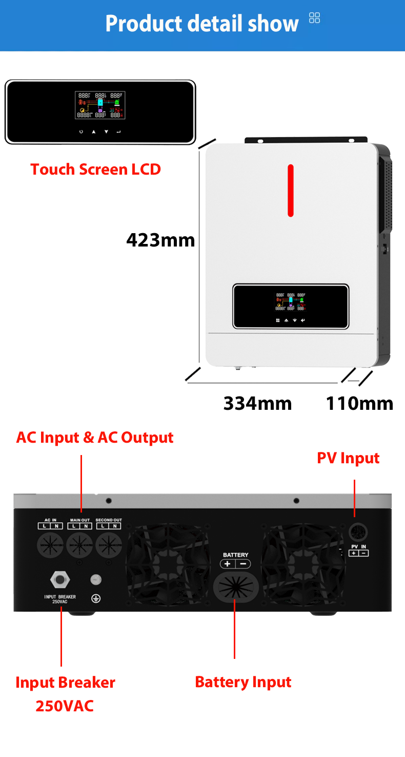 Onduleur solaire NM-ECO marche/arrêt, 6,2 kw, 48V, 120a, contrôleur de chargeur MPPT, lumière RGB, double sortie, 230vac