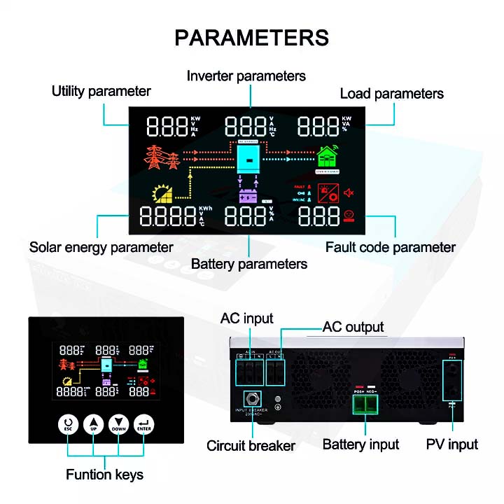 NEXT 6.2KW 48V hybride marche/arrêt réseau solaire tout en un onduleur systèmes d'énergie solaire onduleurs à onde sinusoïdale Pure 120A MPPT intégré